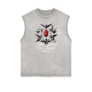 Faded Frayed Angel Streetwear Graphic Tank Top-INNBLAC Fashion Apparel