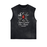 Sleeveless Distressed Angel Streetwear Graphic Tee-INNBLAC Fashion Apparel