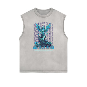 Faded Frayed Angel Streetwear Graphic Tank Top-INNBLAC Fashion Apparel