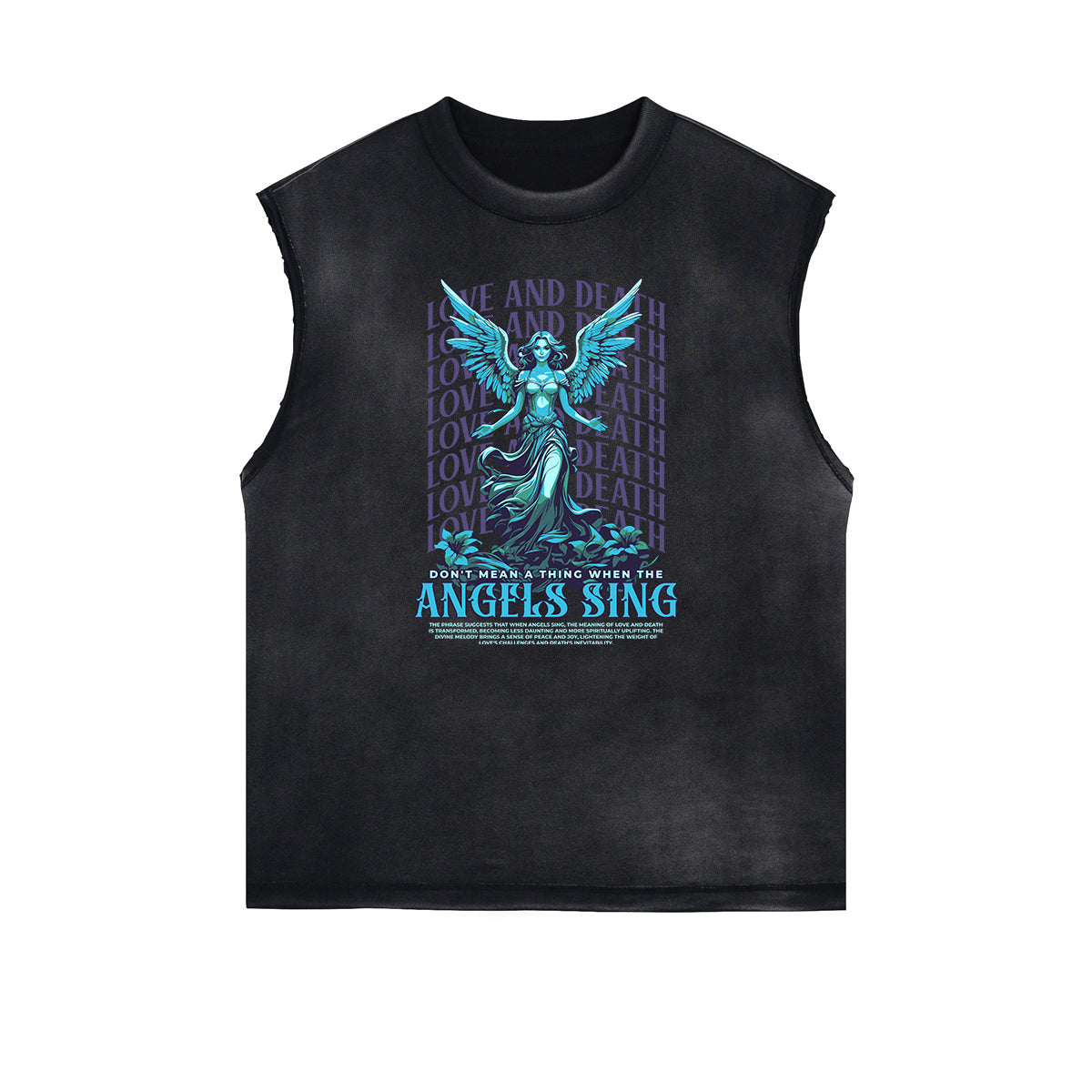 Sleeveless Distressed Angel Streetwear Graphic Tee-INNBLAC Fashion Apparel