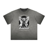 Distressed Street Style Angel Pattern Tee-INNBLAC Fashion Apparel