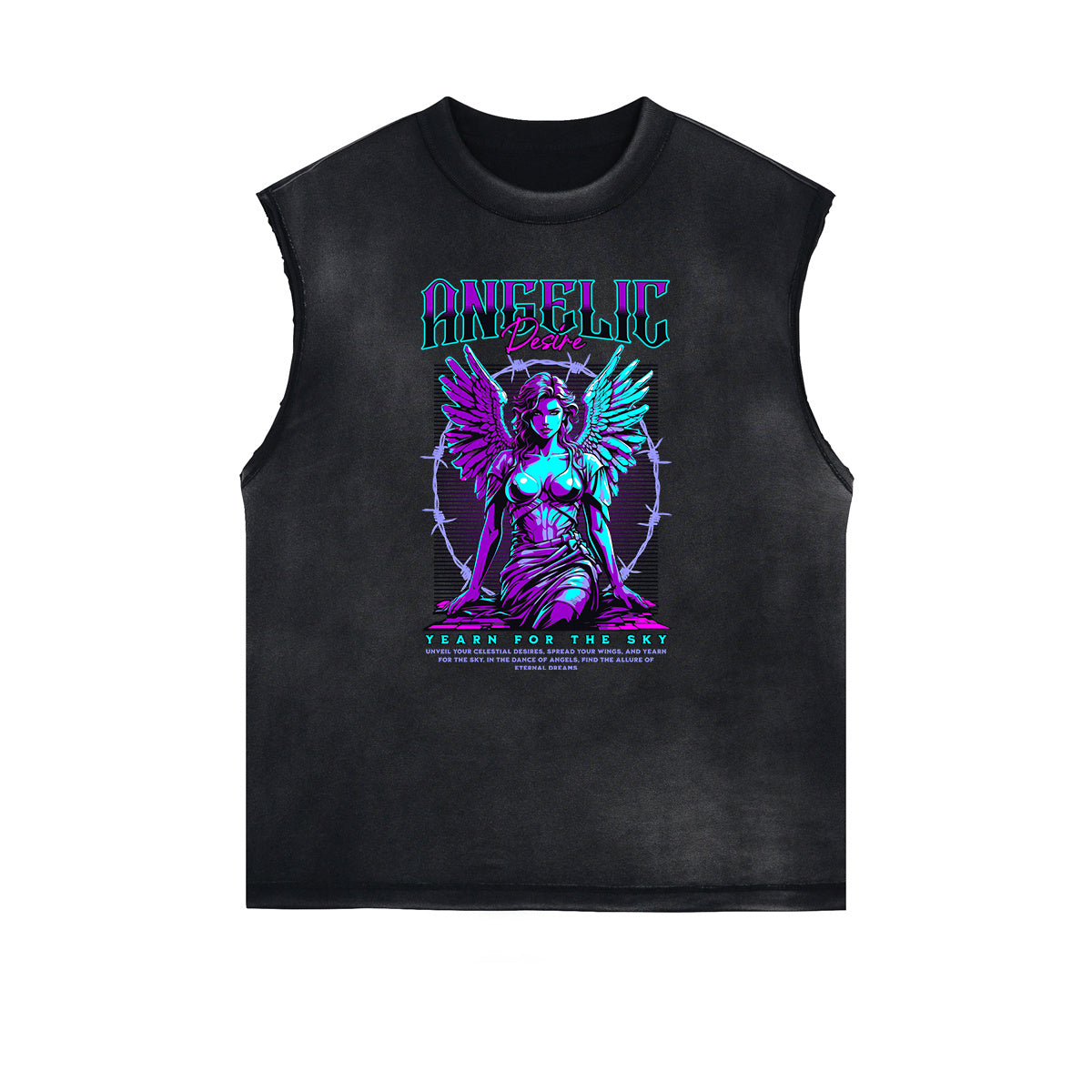 Sleeveless Street Style Angel Graphic Tee-INNBLAC Fashion Apparel