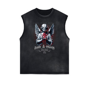 Sleeveless Street Style Angel Graphic Tee-INNBLAC Fashion Apparel