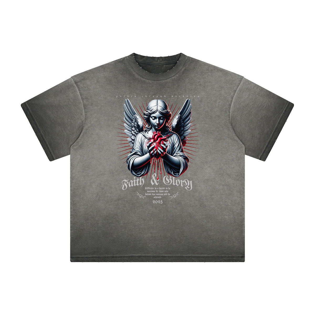 Distressed Street Style Angel Pattern Tee-INNBLAC Fashion Apparel