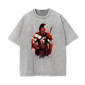 Washed Spartan Fighter Warrior Graphic Tee-INNBLAC Fashion Apparel