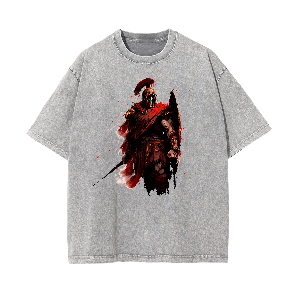 Washed Spartan Fighter Warrior Graphic Tee-INNBLAC Fashion Apparel