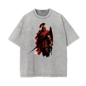 Washed Spartan Fighter Warrior Graphic Tee-INNBLAC Fashion Apparel