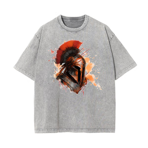 Washed Spartan Fighter Warrior Graphic Tee-INNBLAC Fashion Apparel