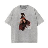 Washed Spartan Fighter Warrior Graphic Tee-INNBLAC Fashion Apparel