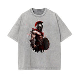 Washed Spartan Fighter Warrior Graphic Tee-INNBLAC Fashion Apparel