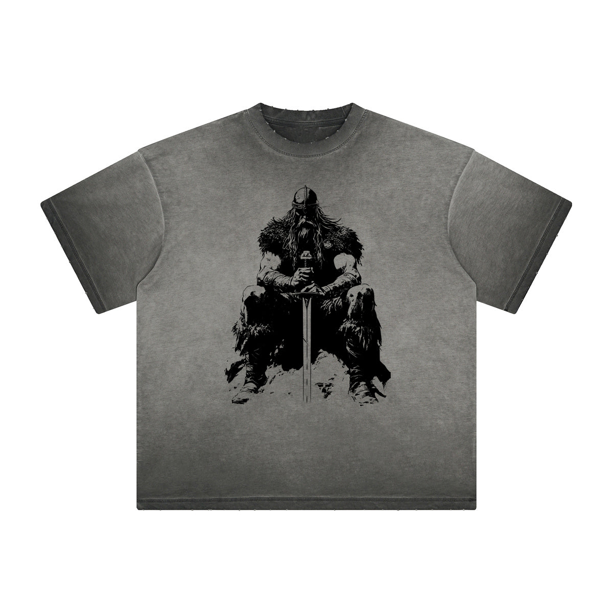 Distressed Viking Warrior Graphic Tee-INNBLAC Fashion Apparel