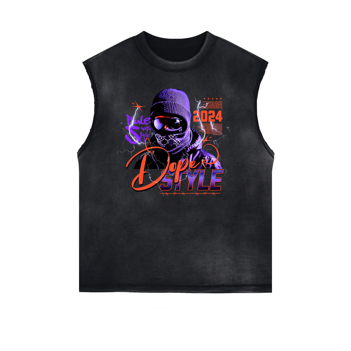 Sleeveless Frayed Edge Gangsta Pattern Tee-INNBLAC Fashion Apparel