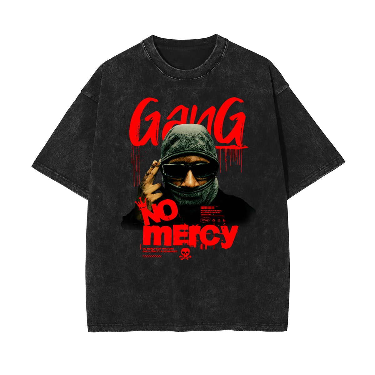 Vintage Washed Gangsta Pattern Tee-INNBLAC Fashion Apparel