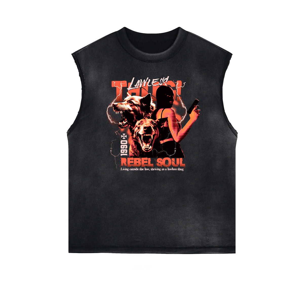 Sleeveless Rebel Soul Gangsta Pattern Tee-INNBLAC Fashion Apparel