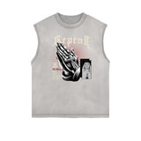 Faded Sleeveless Celestial & Angel Statue T Shirt