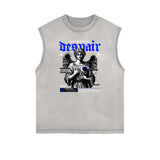 Faded Sleeveless Celestial & Angel Statue T Shirt