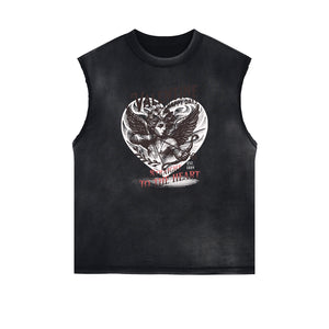 Stone Wash Cupid Angel Graphic Sleeveless Tee-INNBLAC Fashion Apparel