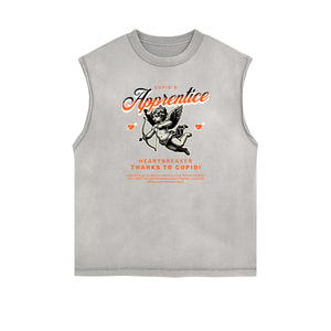 Gray Cute Cupid Cartoon Graphic Sleeveless Tee-INNBLAC Fashion Apparel