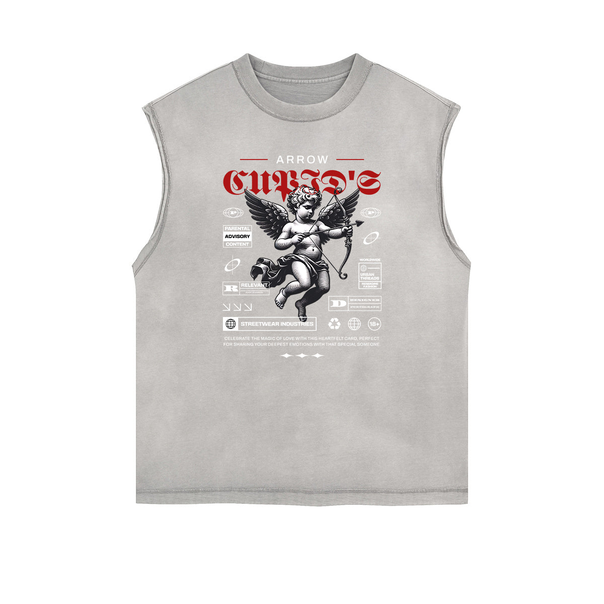 Gray Cute Cupid Cartoon Graphic Sleeveless Tee-INNBLAC Fashion Apparel