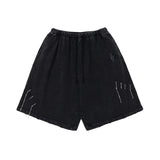 Black Washed Distressed Chain Shorts-INNBLAC Fashion Apparel