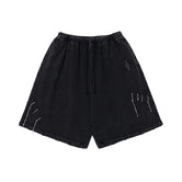 Black Washed Distressed Chain Shorts-INNBLAC Fashion Apparel