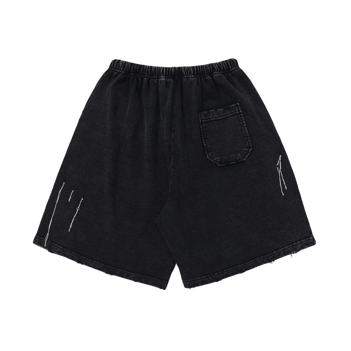 Black Washed Distressed Chain Shorts-INNBLAC Fashion Apparel