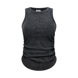 Heavyweight Pleated Slim Crop Tank-INNBLAC Fashion Apparel