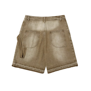 Khaki Faded Rough Edge Denim Shorts-INNBLAC Fashion Apparel