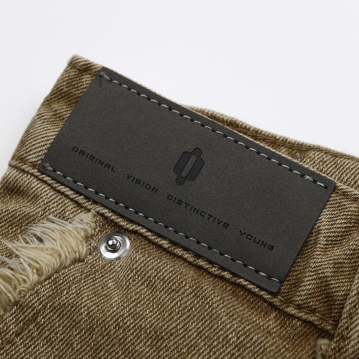 Khaki Faded Rough Edge Denim Shorts Unisex Baggy Denim Jorts