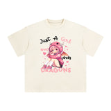 Anime Dragons Girl Graphic Tee-INNBLAC Fashion Apparel