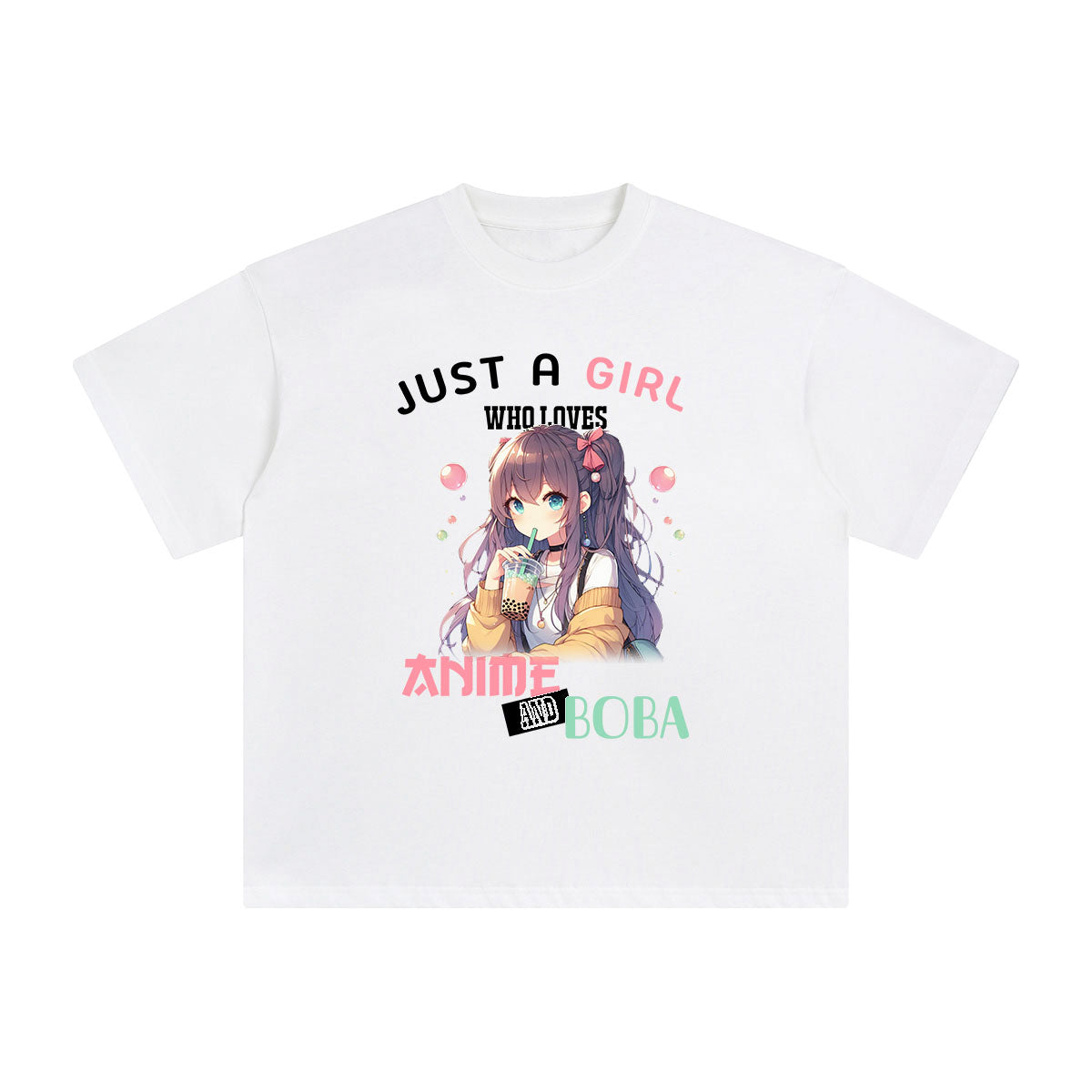 Anime Girl & Boba Royal Blue Graphic Tee-INNBLAC Fashion Apparel