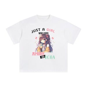 Anime Girl & Boba Royal Blue Graphic Tee-INNBLAC Fashion Apparel