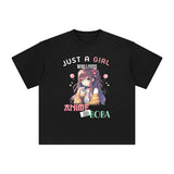 Anime Girl & Boba Royal Blue Graphic Tee-INNBLAC Fashion Apparel