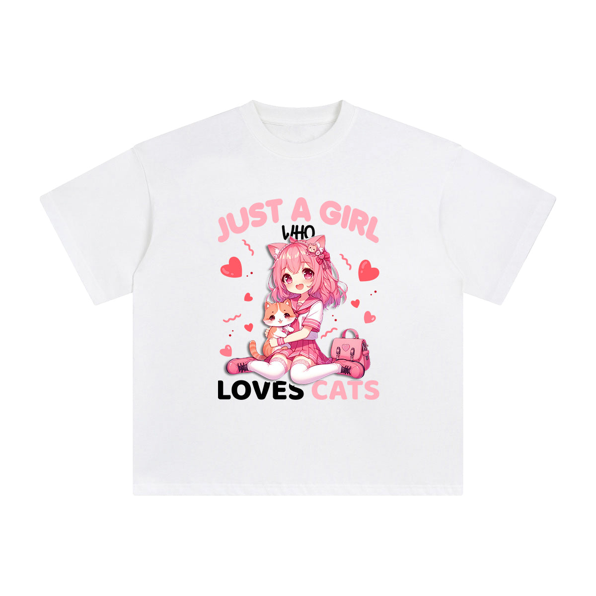 Anime Girl & Cat Graphic Tee-INNBLAC Fashion Apparel