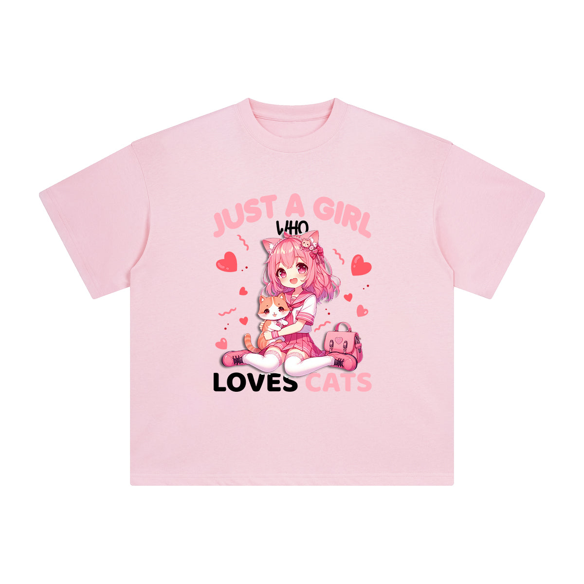 Anime Girl & Cat Graphic Tee-INNBLAC Fashion Apparel