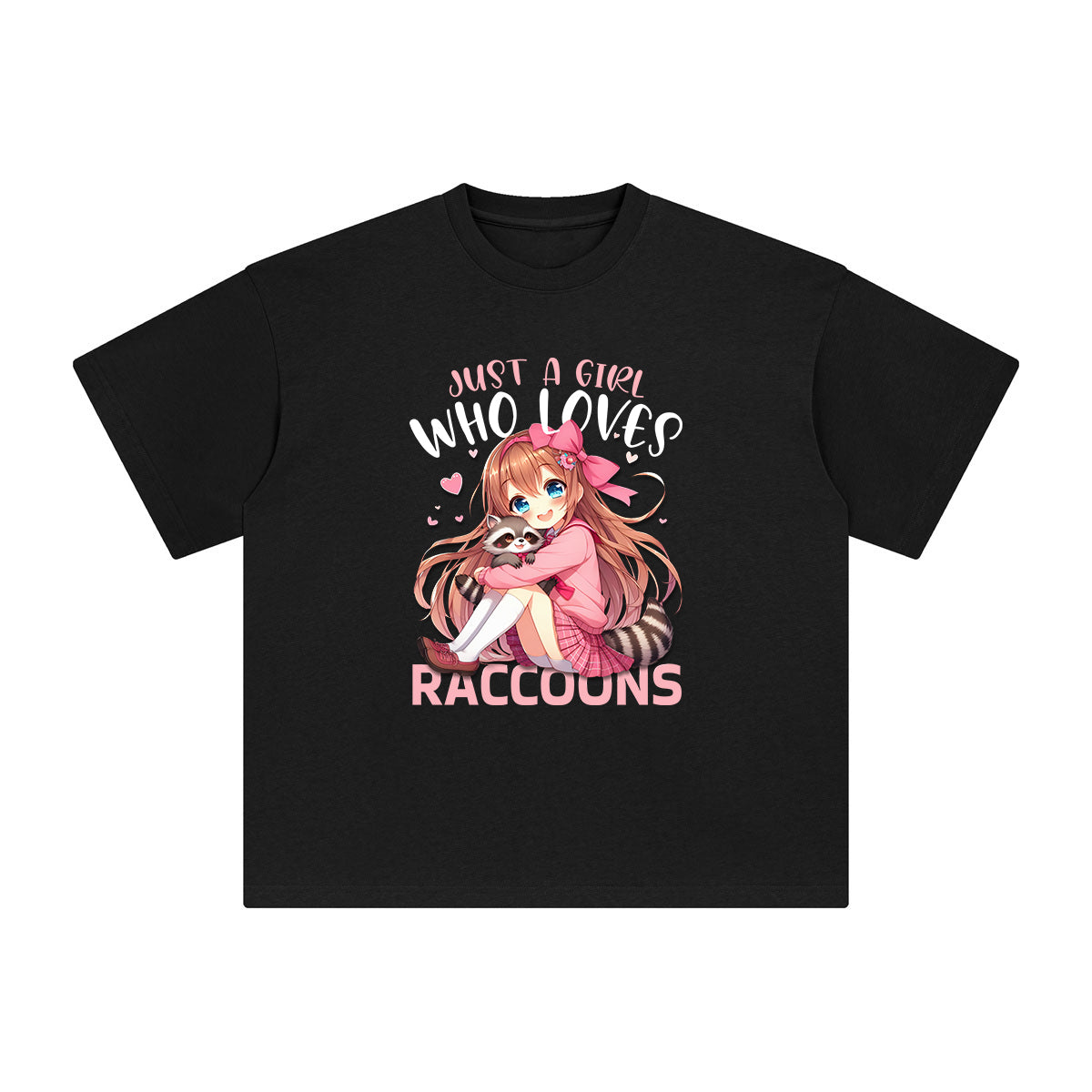 Anime Girl & Raccoons Graphic Tee-INNBLAC Fashion Apparel