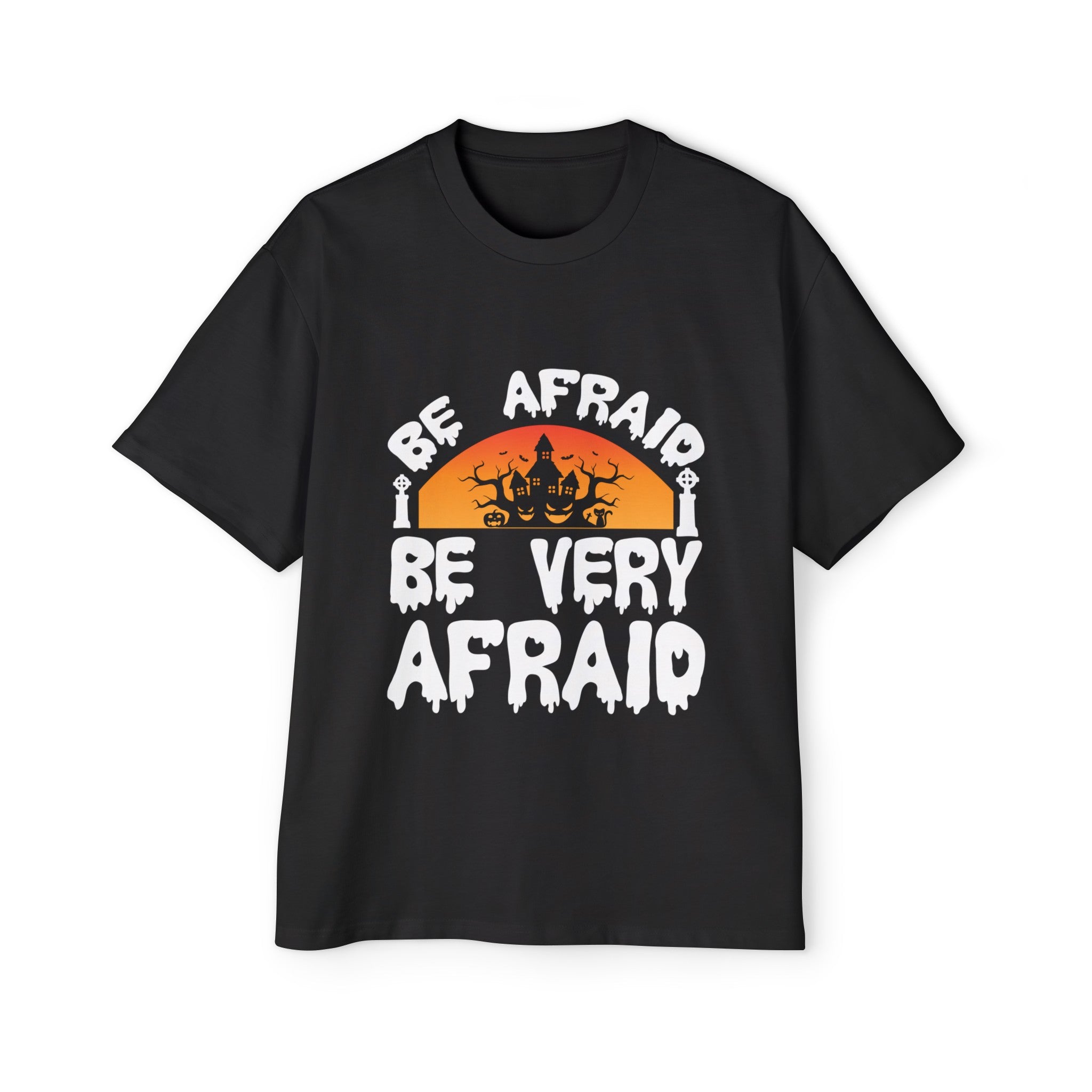 Be Afraid Haunted House Graphic Tee-INNBLAC Fashion Apparel