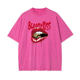 Bloodykiss Graphic Washed T Shirt-INNBLAC Fashion Apparel