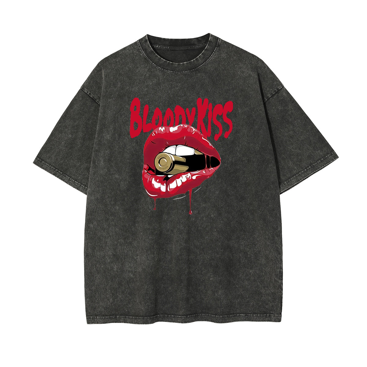 Bloodykiss Graphic Washed T Shirt-INNBLAC Fashion Apparel