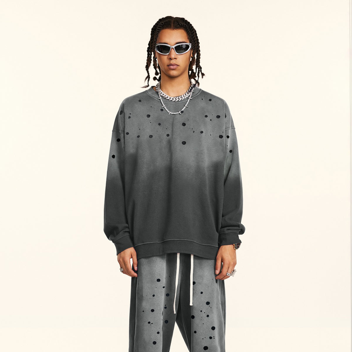 Dot Paint Faded Sweatshirt-INNBLAC Fashion Apparel