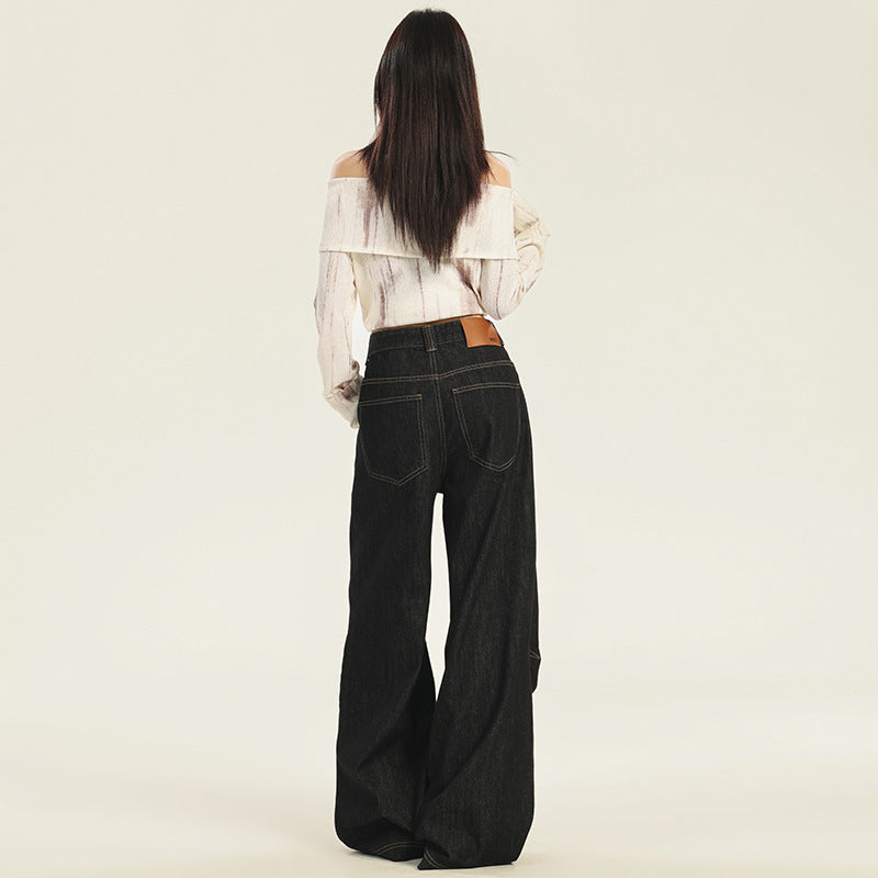 Selvedge Women's Black Baggy Jeans Wide Leg Black Denim Selvedge Women's Black Baggy Jeans Wide Leg Black Denim