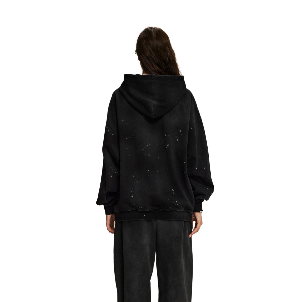 Women's Acid Wash Faded Ripped Hoodie Kangaroo Pocket