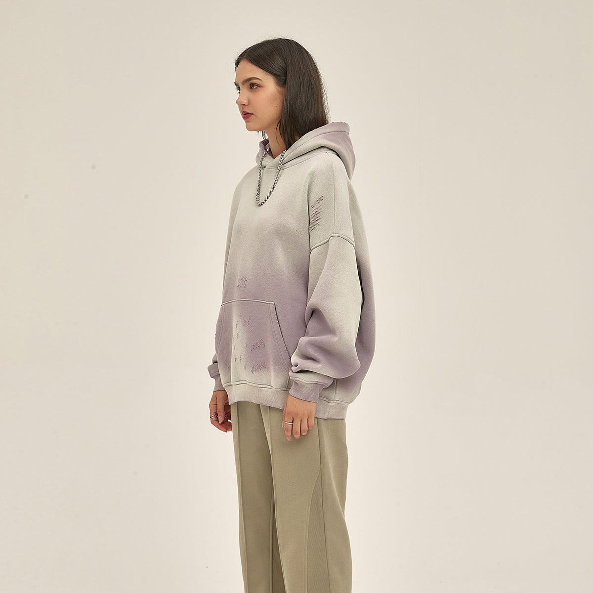 Women's Washed Ripped Kangaroo Pocket Hoodie-INNBLAC Fashion Apparel