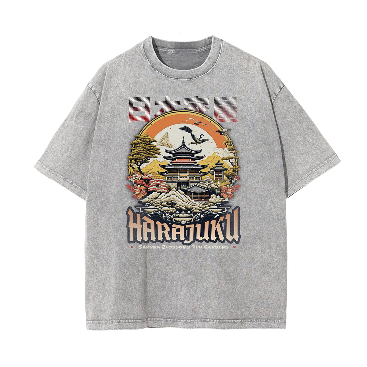 Stone Wash Japanese Ukiyo Pattern Tee