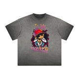 Stone Wash Thug Cartoon Graphic Tee-INNBLAC Fashion Apparel