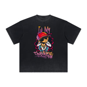 Heavyweight Faded Street Cartoon Graphic Tee-INNBLAC Fashion Apparel