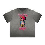 Stone Wash Gray Faded Cartoon Graphic Tee-INNBLAC Fashion Apparel