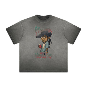 Stone Wash Thug Cartoon Graphic Tee-INNBLAC Fashion Apparel