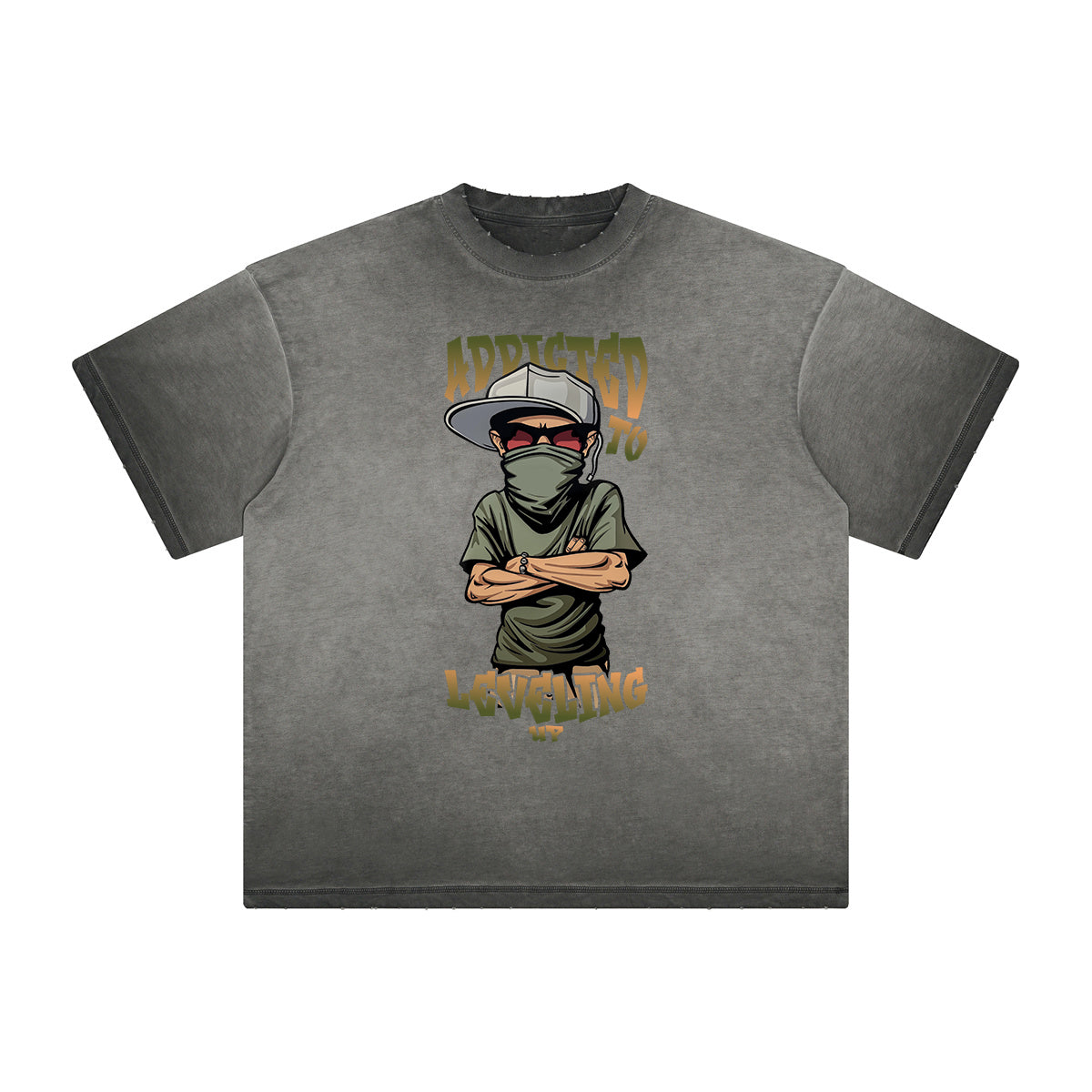 Stone Wash Gray Faded Cartoon Graphic Tee-INNBLAC Fashion Apparel