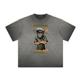 Stone Wash Gray Faded Cartoon Graphic Tee-INNBLAC Fashion Apparel